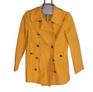 Vintage Calvin Klein Double-Breasted Gabardine Coat Canary Yellow Size 6 1980s